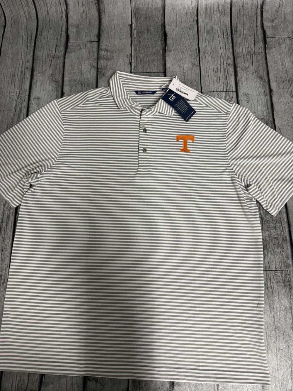 NWT Men’s Cutter & Buck Tennessee Volunteers Virtue Eco Pique Stripe Polo XL